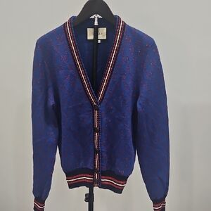 Gucci Royal Blue Knit Cardigan with Red and White Trim